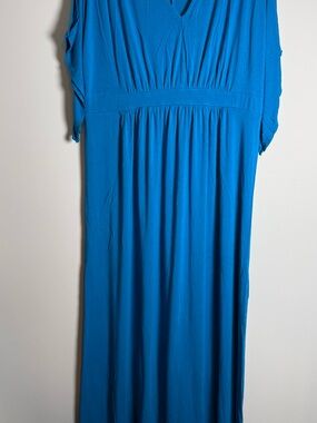 Isabel Maternity XXL Blue Solid V-Neck Maxi Dress Dolman Short Sleeve Knit